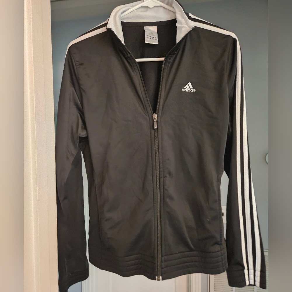 Adidas Black and White Zip Up Athletic Jacket